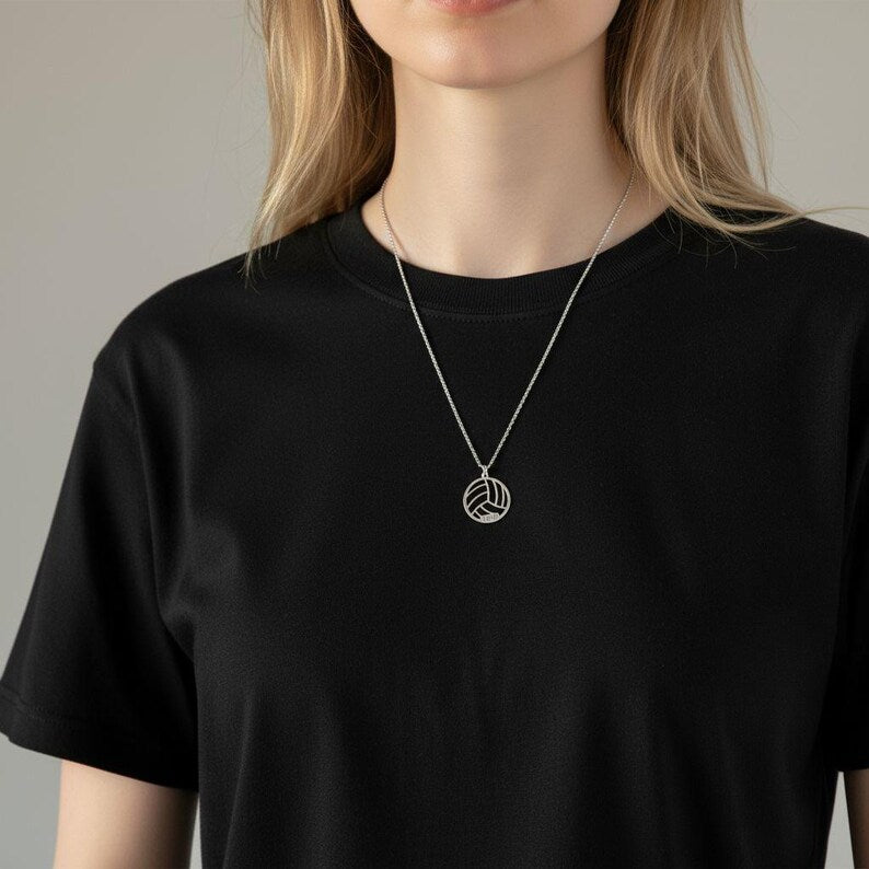 Sterling Silver Volleyball Pendant Necklace: Personalized Sport Jewelry Gift