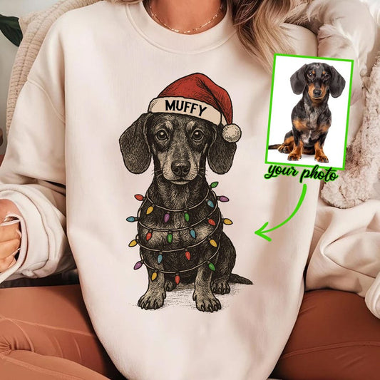 Personalized Pet Portrait Shirt, Custom Pet Christmas T-Shirt with Photo & Name, Custom Dog Cat Graphic Tee, Pet Lover Gift