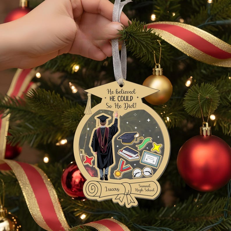 High School Grad Ornament, Personalized Senior 2025 Gift, College Graduation Keepsake, Name Custom Christmas Tree Decor, Class of 2025