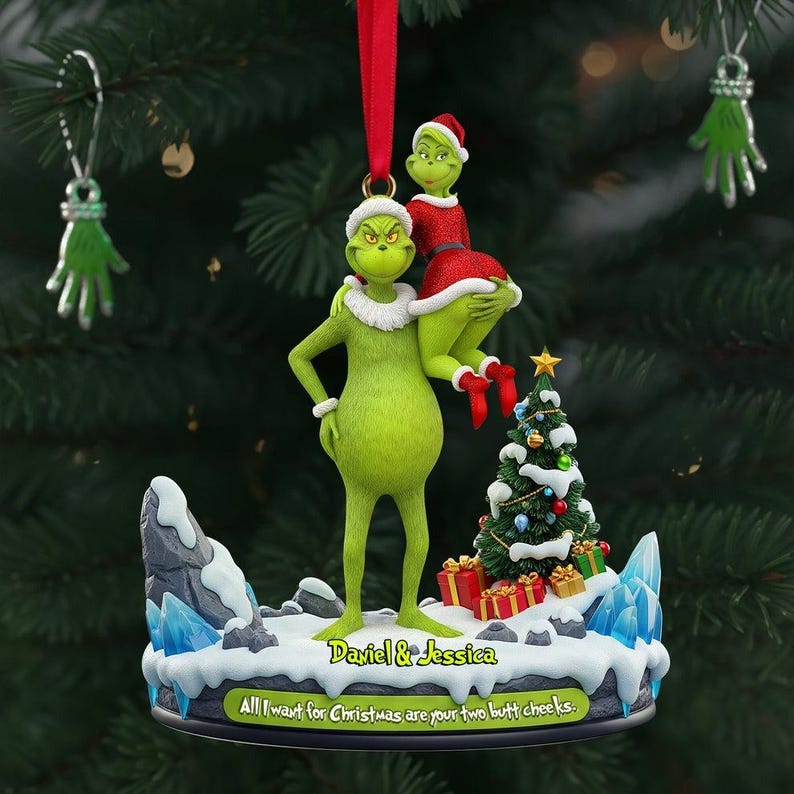 Funny Green Monster Acrylic Christmas Ornament: Personalized Romantic Gift