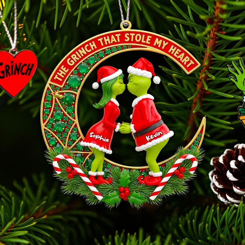 Personalized Green Monster Couple Acrylic Christmas Ornament