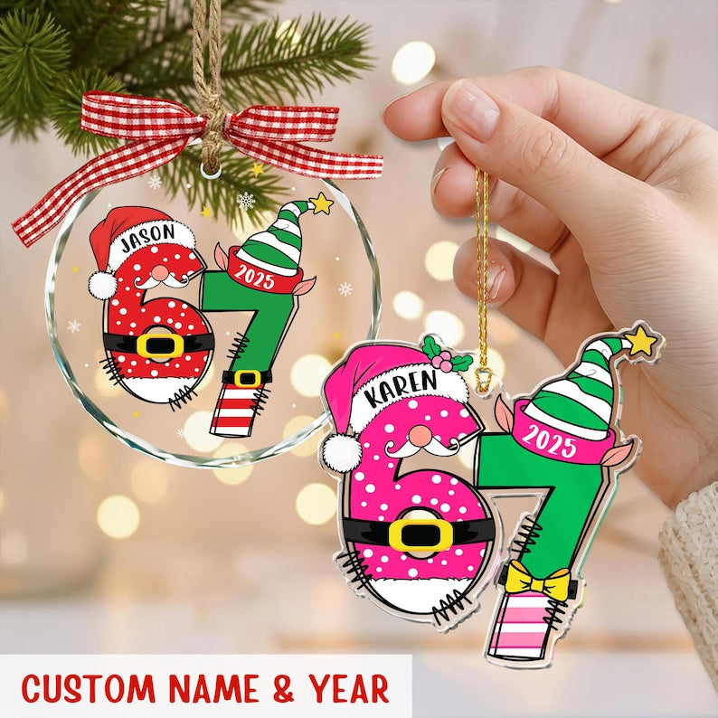 Custom Name 67 Acrylic Ornament 2025: Funny Six Seven Meme Teen Gift
