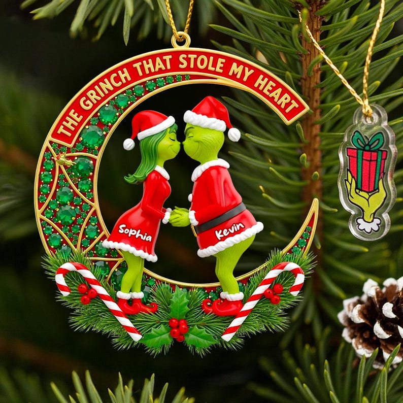 Personalized Green Monster Couple Acrylic Christmas Ornament