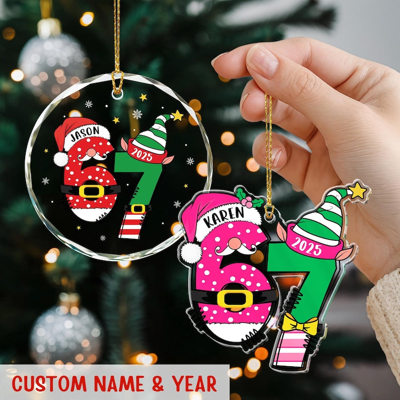 Custom Name 67 Acrylic Ornament 2025: Funny Six Seven Meme Teen Gift