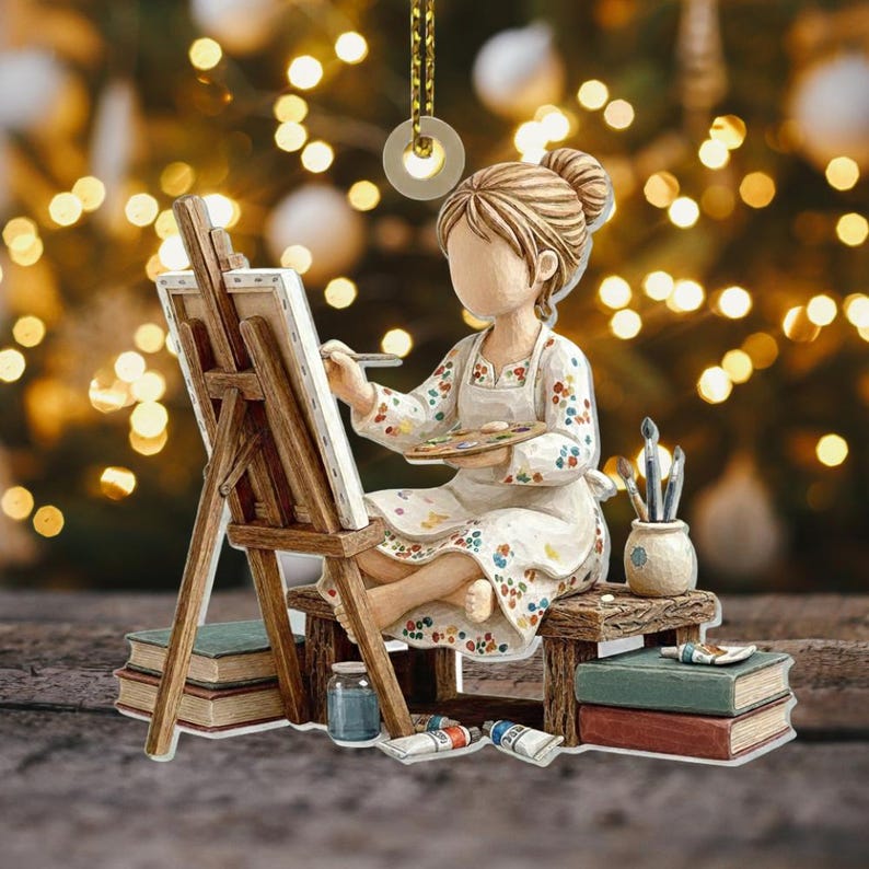 Personalized Artist Ornament, Custom Painter Gift, 2D Wood or Acrylic, Art Teacher Christmas Gift, Name Ornament