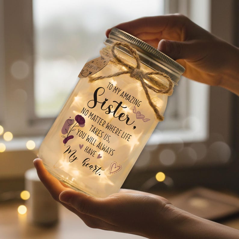 Sister Gift: Heartfelt Mason Jar Night Light with Fairy Lights