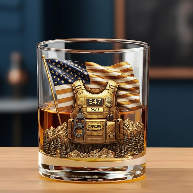 Custom Police Officer Whiskey Glass: Law Enforcement Gift