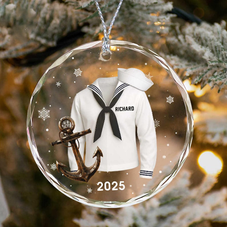 Personalized Sailor Uniform Ornament, Navy Sailor Christmas Ornament, Custom Name Military Keepsake, Navy Anchor Ornament, Veteran Gift