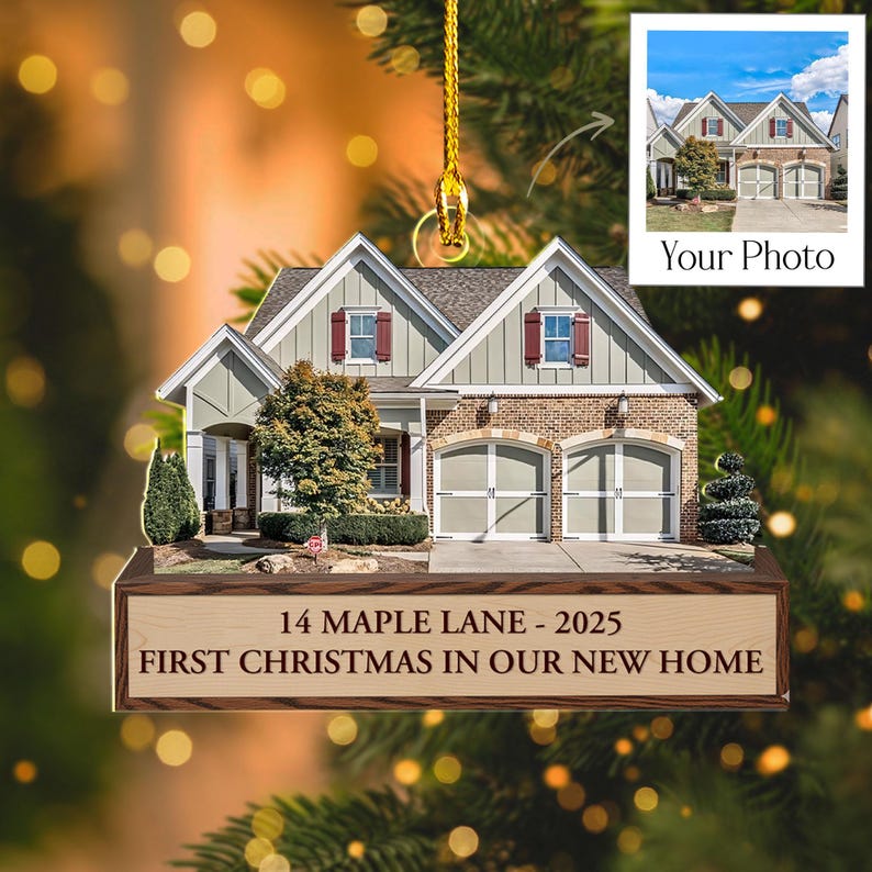 Custom House Photo Ornament 2025, Personalized First Christmas In Our New Home, New Homeowner Gift, New Address, Realtor Closing Keepsake