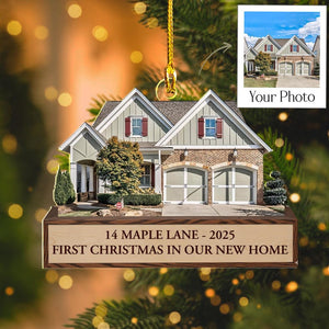 Custom House Photo Ornament 2025, Personalized First Christmas In Our New Home, New Homeowner Gift, New Address, Realtor Closing Keepsake