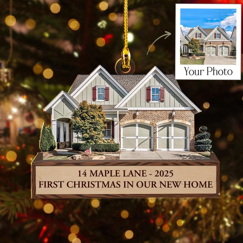 Custom House Photo Ornament 2025, Personalized First Christmas In Our New Home, New Homeowner Gift, New Address, Realtor Closing Keepsake