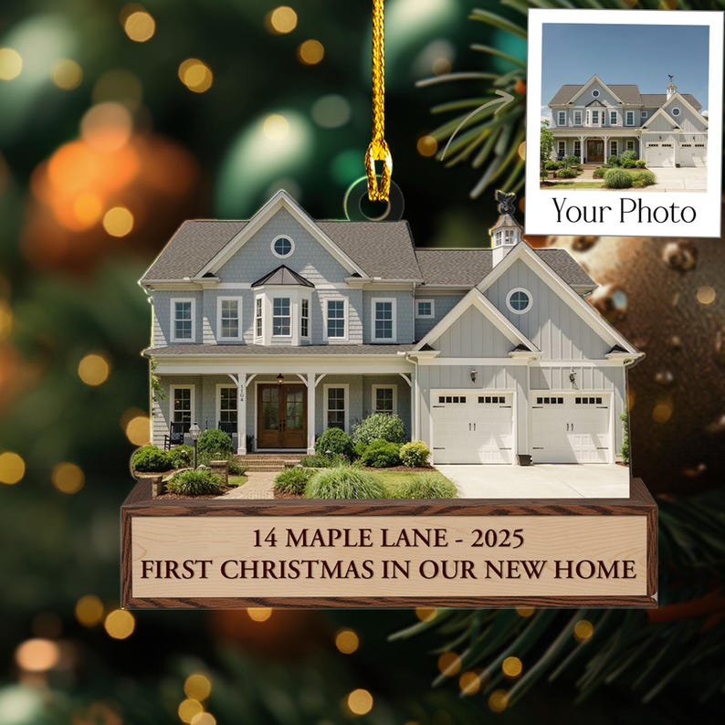 Custom House Photo Ornament 2025, Personalized First Christmas In Our New Home, New Homeowner Gift, New Address, Realtor Closing Keepsake