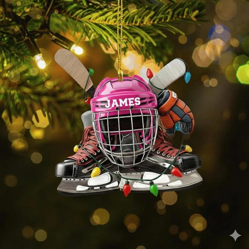Personalized Hockey Ornament, Custom Hockey Player Name Acrylic 2D Ornament, Sport Holiday Keepsake, Hockey Lovers Gift, Gift for Hockey Fan