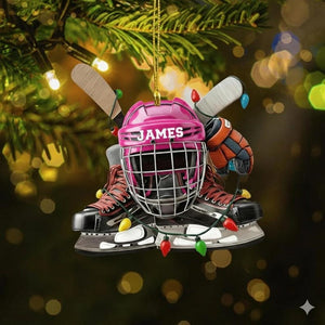 Personalized Hockey Ornament, Custom Hockey Player Name Acrylic 2D Ornament, Sport Holiday Keepsake, Hockey Lovers Gift, Gift for Hockey Fan
