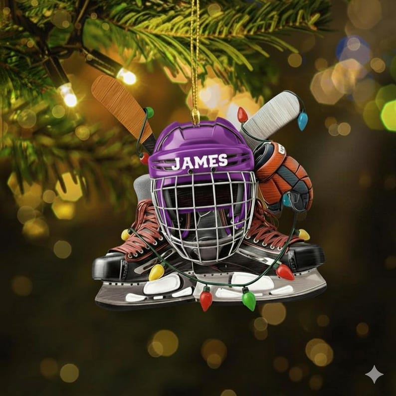 Personalized Hockey Ornament, Custom Hockey Player Name Acrylic 2D Ornament, Sport Holiday Keepsake, Hockey Lovers Gift, Gift for Hockey Fan