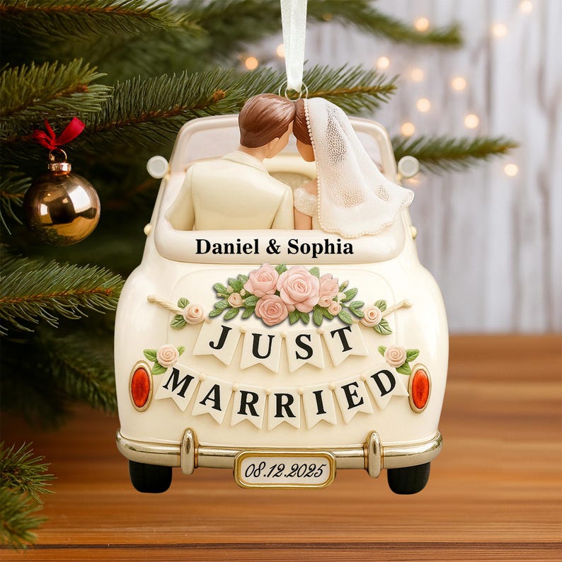 Personalized Our First Christmas Married Ornament: 1st Christmas As Mr & Mrs Keepsake, Just Married Couple Gift