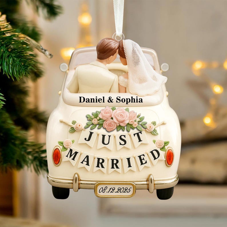 Personalized Our First Christmas Married Ornament: 1st Christmas As Mr & Mrs Keepsake, Just Married Couple Gift