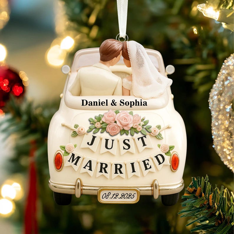 Personalized Our First Christmas Married Ornament: 1st Christmas As Mr & Mrs Keepsake, Just Married Couple Gift
