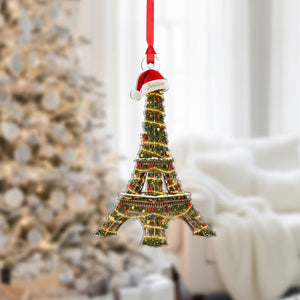Personalized Eiffel Tower Ornament Paris Landmark Custom Name Christmas Lights