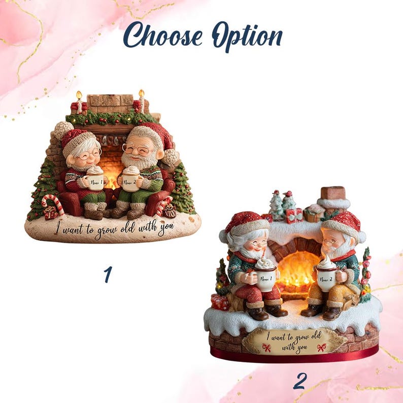 Personalized Flat Fireplace Ornament, Cute Elderly Couple Names, 2D Grow Old Together Christmas Gift For Husband Wife
