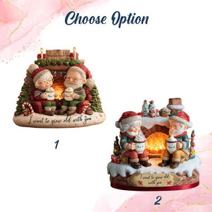 Personalized Flat Fireplace Ornament, Cute Elderly Couple Names, 2D Grow Old Together Christmas Gift For Husband Wife