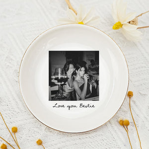 Personalized Bestie Photo Jewelry Dish: Ceramic Trinket Tray for Best Friend, Birthday Bestie Gifts