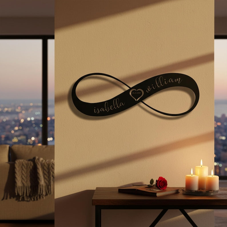 Personalized Infinity Heart Metal Wall Art: Couple Names & Date Valentine's Day Gift For Couple , Housewarming Gift Wedding Gift