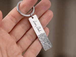Fingerprint and Handwriting Memorial Keychain, Engraved Custom Signature Keyring with Thumbprint, Personalized Inscription Grief Gift