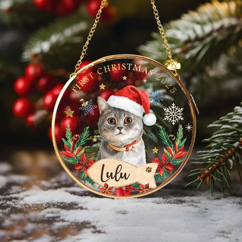 Custom Pet's First Christmas Ornament, Custom Pet Photo Ornament, Dog Lover Gift, Pet Christmas Gift, Pet Owner Gift, Pet Christmas Decor