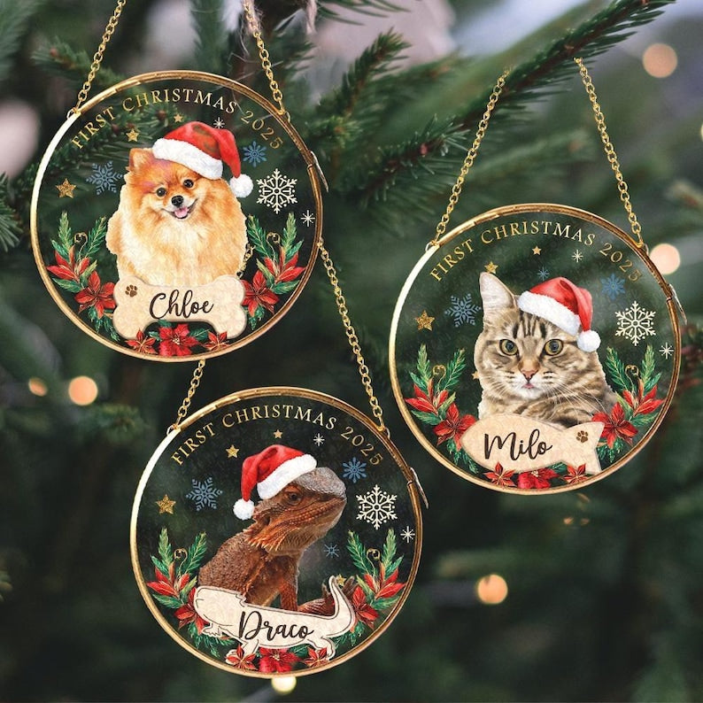 Custom Pet's First Christmas Ornament, Custom Pet Photo Ornament, Dog Lover Gift, Pet Christmas Gift, Pet Owner Gift, Pet Christmas Decor
