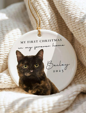 Forever Home Cat First Christmas Ornament Custom Cat Photo Gifts for Cat Lovers Personalized Cat Photo Ornament Christmas Gift for Cats
