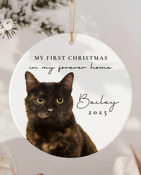 Forever Home Cat First Christmas Ornament Custom Cat Photo Gifts for Cat Lovers Personalized Cat Photo Ornament Christmas Gift for Cats