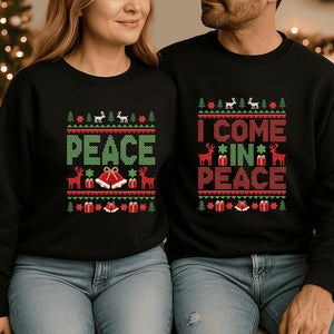 Matching Couples Ugly Christmas Sweater, Funny I Come In Peace Sweatshirts, Cute Married Couple Xmas Outfit, Matching Christmas PJs Gift