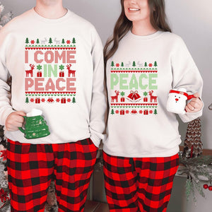 Matching Couples Ugly Christmas Sweater, Funny I Come In Peace Sweatshirts, Cute Married Couple Xmas Outfit, Matching Christmas PJs Gift