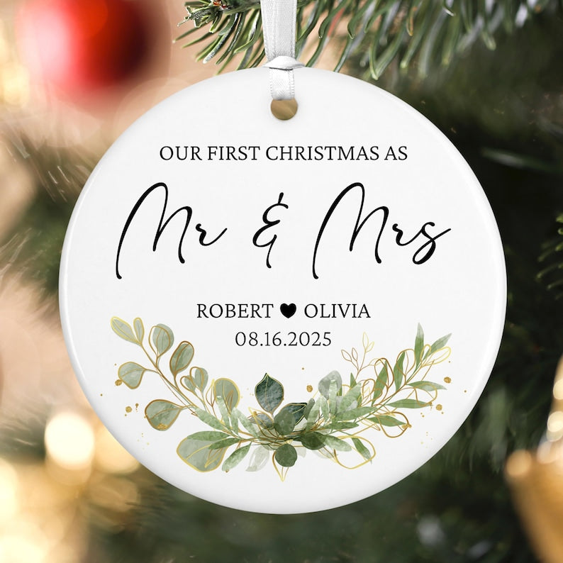 Our First Christmas As Mr & Mrs Ornament, 1st Christmas Married Photo Ornament for Newlywed, First Christmas Married Couple Ornament 2025