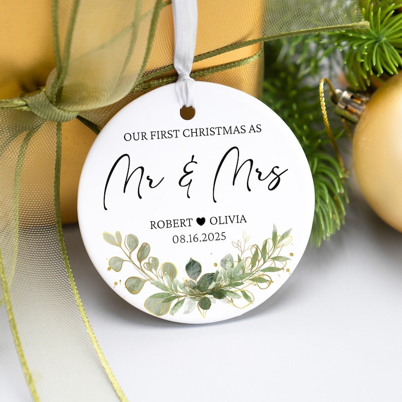 Our First Christmas As Mr & Mrs Ornament, 1st Christmas Married Photo Ornament for Newlywed, First Christmas Married Couple Ornament 2025