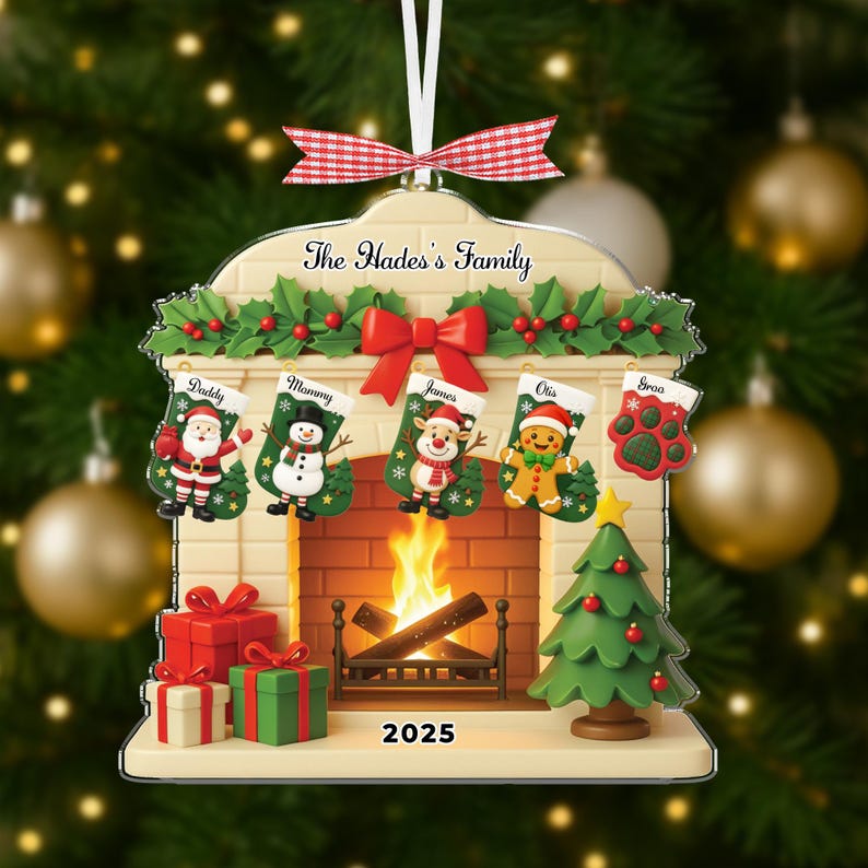 Personalized Family With Pet Christmas Ornament 2025, Custom Stocking Ornament with Names, Holiday Xmas Decoration, Family Keepsake Gift