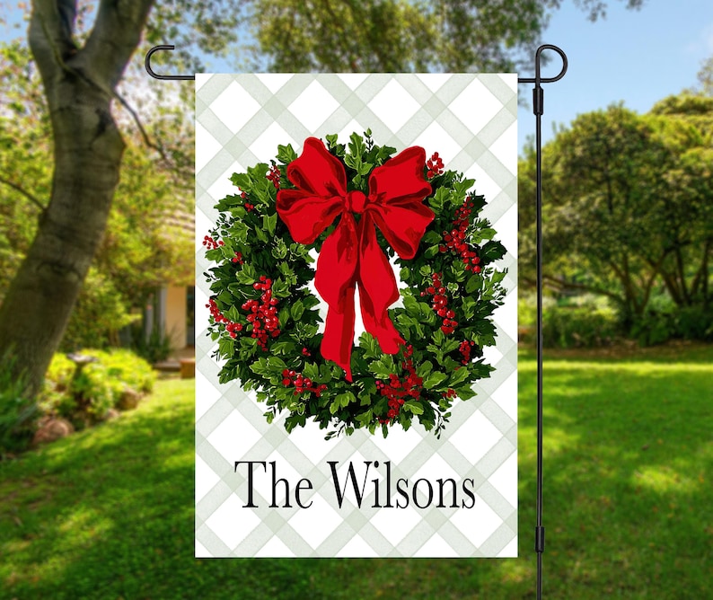 Custom Christmas Wreath Welcome Home Sign Display Garden Flag Family Gift Holidays Home Decor Outdoor Accent Porch Design