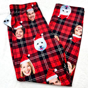 Custom Pajamas Pants Family: Customized Pajama with Face and Dog, Personalized PJs, Christmas Trousers