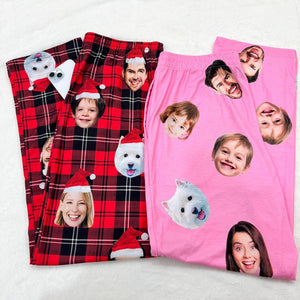 Custom Pajamas Pants Family: Customized Pajama with Face and Dog, Personalized PJs, Christmas Trousers