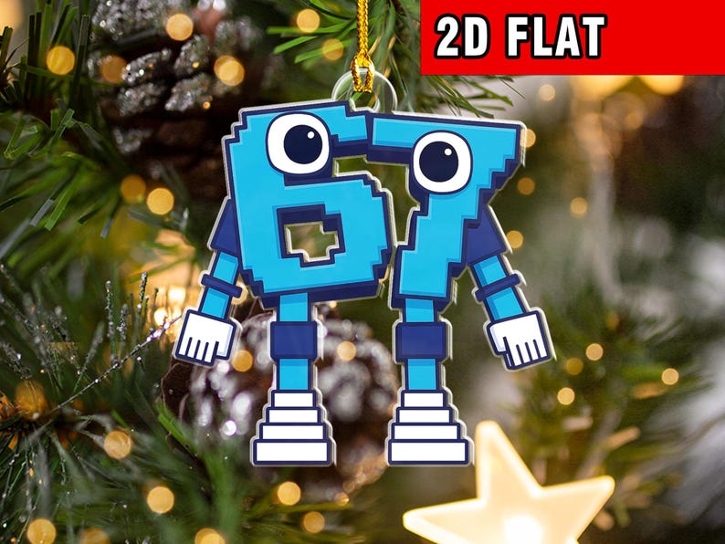 67 Brain Rot Ornament, Meme Figurine, Unique Gift for Gamers & Streamers, 2D Ornament, Christmas Ornament 2D Flat Ornament