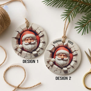 Dual-Sided 3D Effect Santa Claus Ornament, Funny Christmas Decor, Unique Holiday Decoration, Santa in Wall, Humorous Xmas Ornament Gift Idea