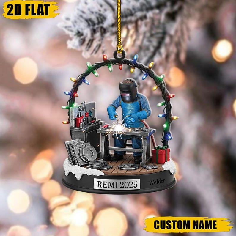 Personalized Welder Christmas Ornament, Custom Name Mechanic Decor, Welding Gift, Trade Worker Tree Ornament, Custom Keepsake