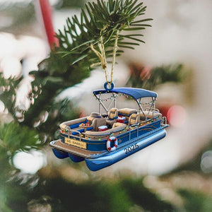 Personalized Pontoon Boat Ornament, Custom Lake House Decor, Boating Gift, Custom Name Christmas Ornament, Lake Life Keepsake