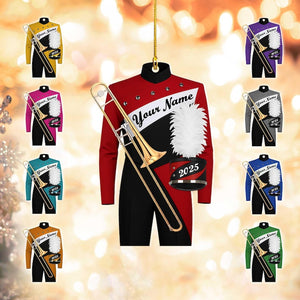 Custom Marching Band Trombone Ornament, High School Band Uniform Music Team Instrument Christmas Gift
