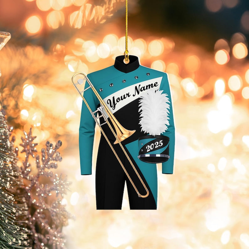 Custom Marching Band Trombone Ornament, High School Band Uniform Music Team Instrument Christmas Gift