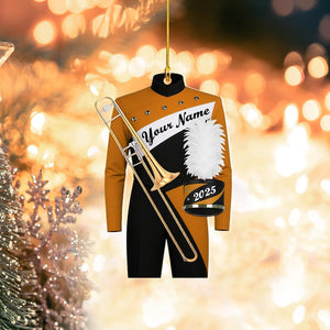 Custom Marching Band Trombone Ornament, High School Band Uniform Music Team Instrument Christmas Gift