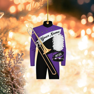 Custom Marching Band Trombone Ornament, High School Band Uniform Music Team Instrument Christmas Gift