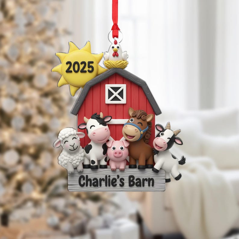 Custom Farm Animal Ornament Personalized Barn Keepsake Gift for Kids & Families