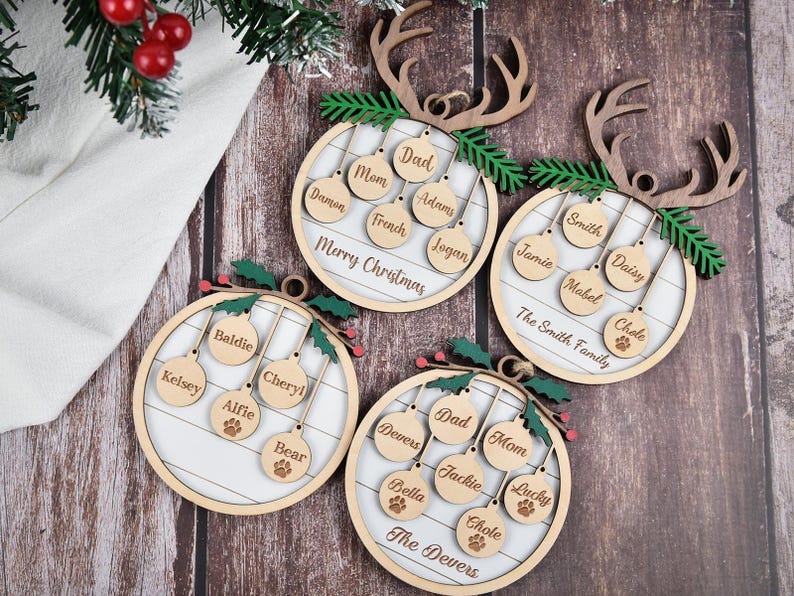 Personalized Family and Pet Ornament, Christmas Tree Wooden Ornament,Family Christmas Ornament 2025, People & Paw Print Combo, Holiday Decor